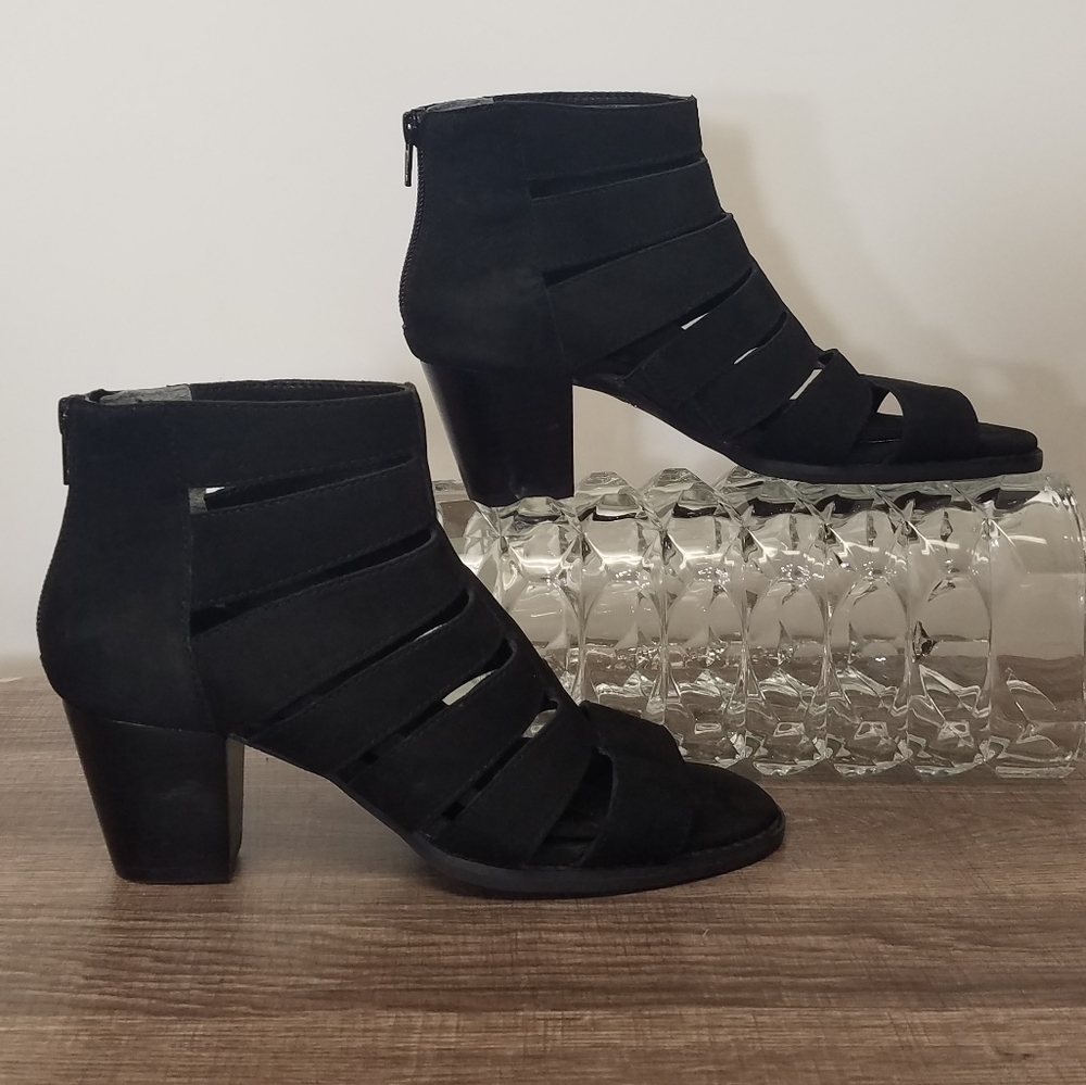 Vionic Booties Harlow Peep Toe Black Suede 7.5